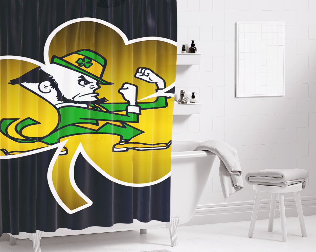 Notre Dame Fighting Irish Gold And Blue Icon Wallpapers Bathroom Shower Curtain Fabric Waterproof | 66 X 72 Inch