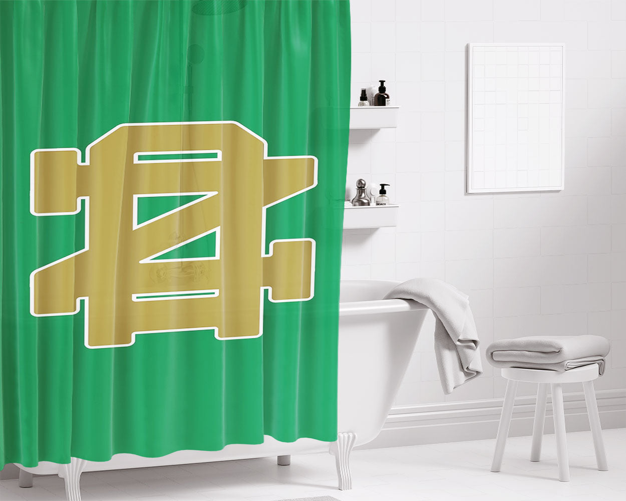 Notre Dame Fighting Irish Gold And Green Bathroom Shower Curtain Fabric Waterproof | 66 X 72 Inch