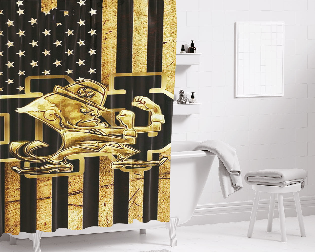 Notre Dame Fighting Irish Gold Usa Bathroom Shower Curtain Fabric Waterproof | 66 X 72 Inch