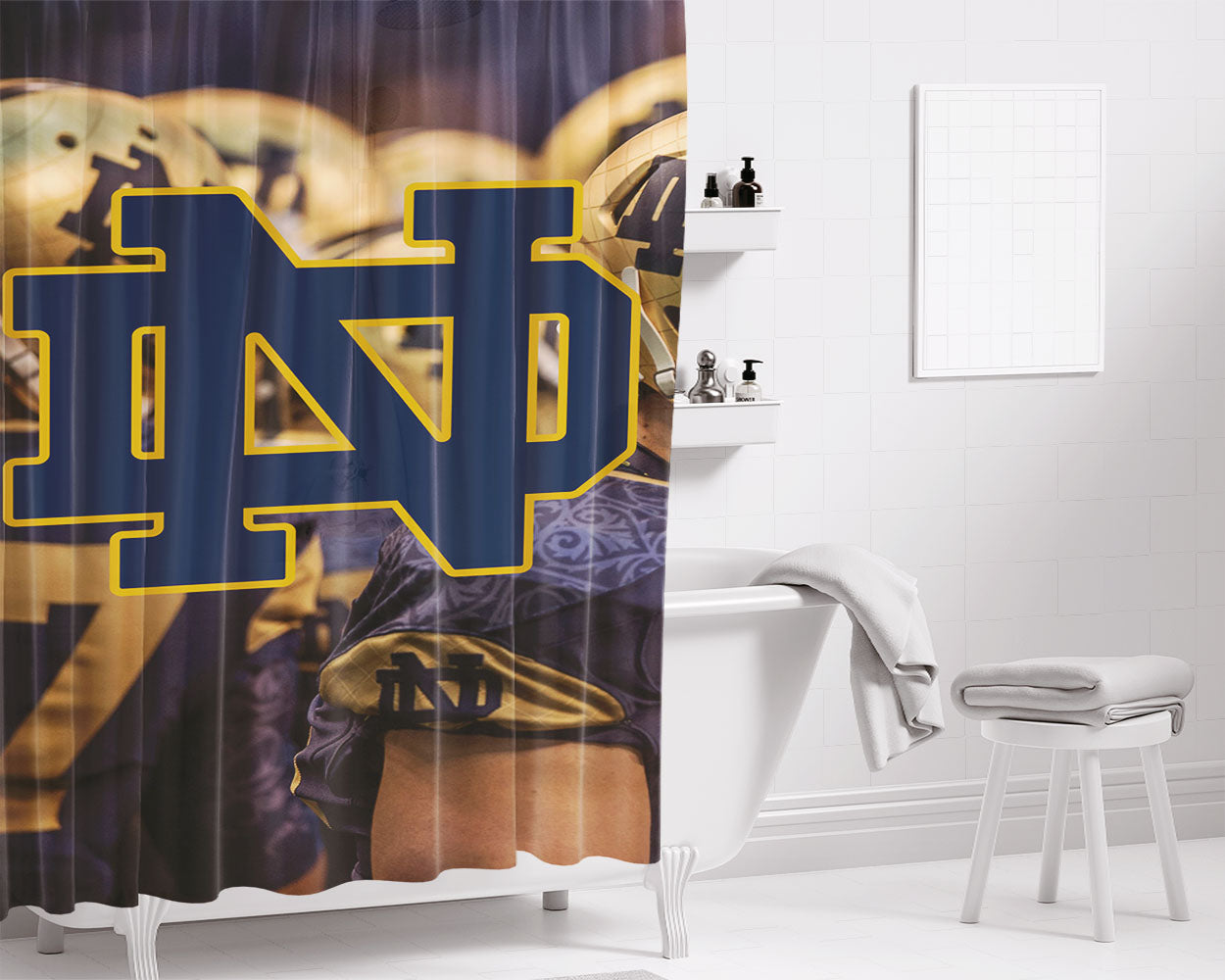 Notre Dame Fighting Irish Helmet With Logo Bathroom Shower Curtain Fabric Waterproof | 66 X 72 Inch