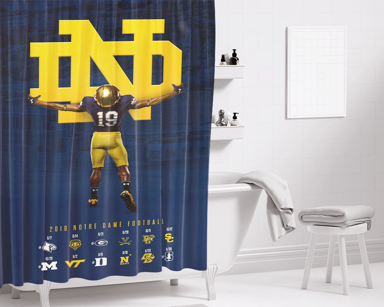 Notre Dame Football Wallpaper Bathroom Shower Curtain Fabric Waterproof | 66 X 72 Inch