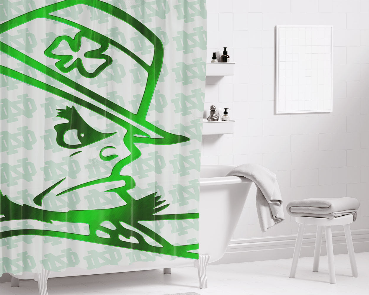 Notre Dame Green Metallic Wallpaper Bathroom Shower Curtain Fabric Waterproof | 66 X 72 Inch