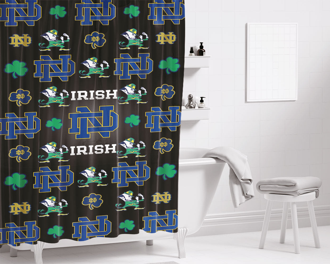 Notre Dame Irish Logo Pattern Bathroom Shower Curtain Fabric Waterproof | 66 X 72 Inch