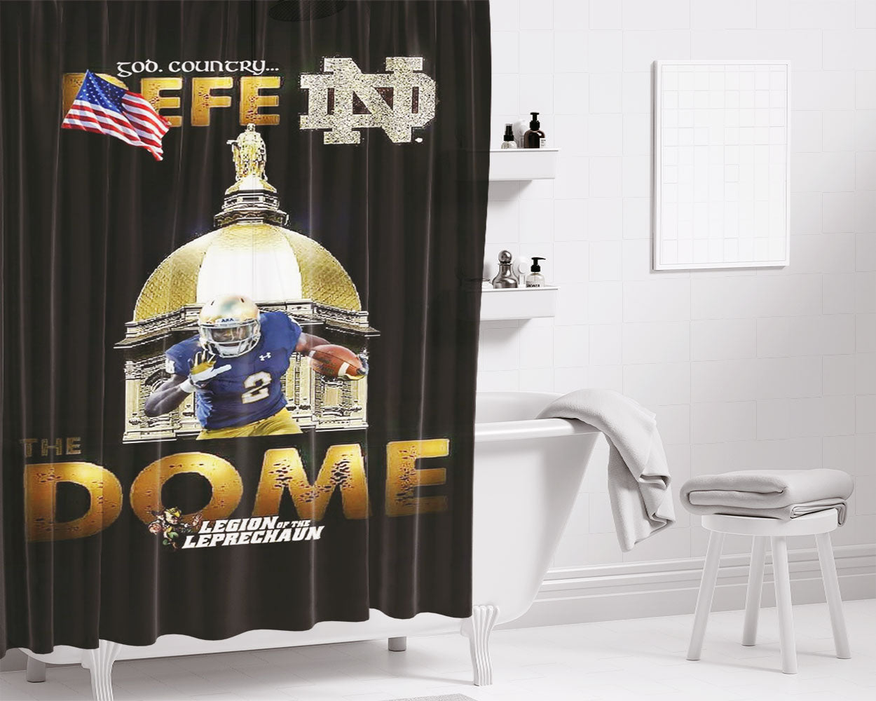Notre Dame Nd God Country Bathroom Shower Curtain Fabric Waterproof | 66 X 72 Inch