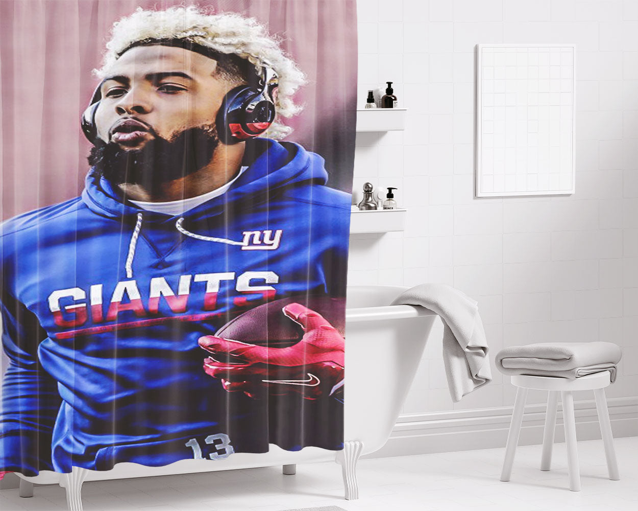 Ny Giants Odell Beckham Jr Bathroom Shower Curtain Fabric Waterproof | 66 X 72 Inch