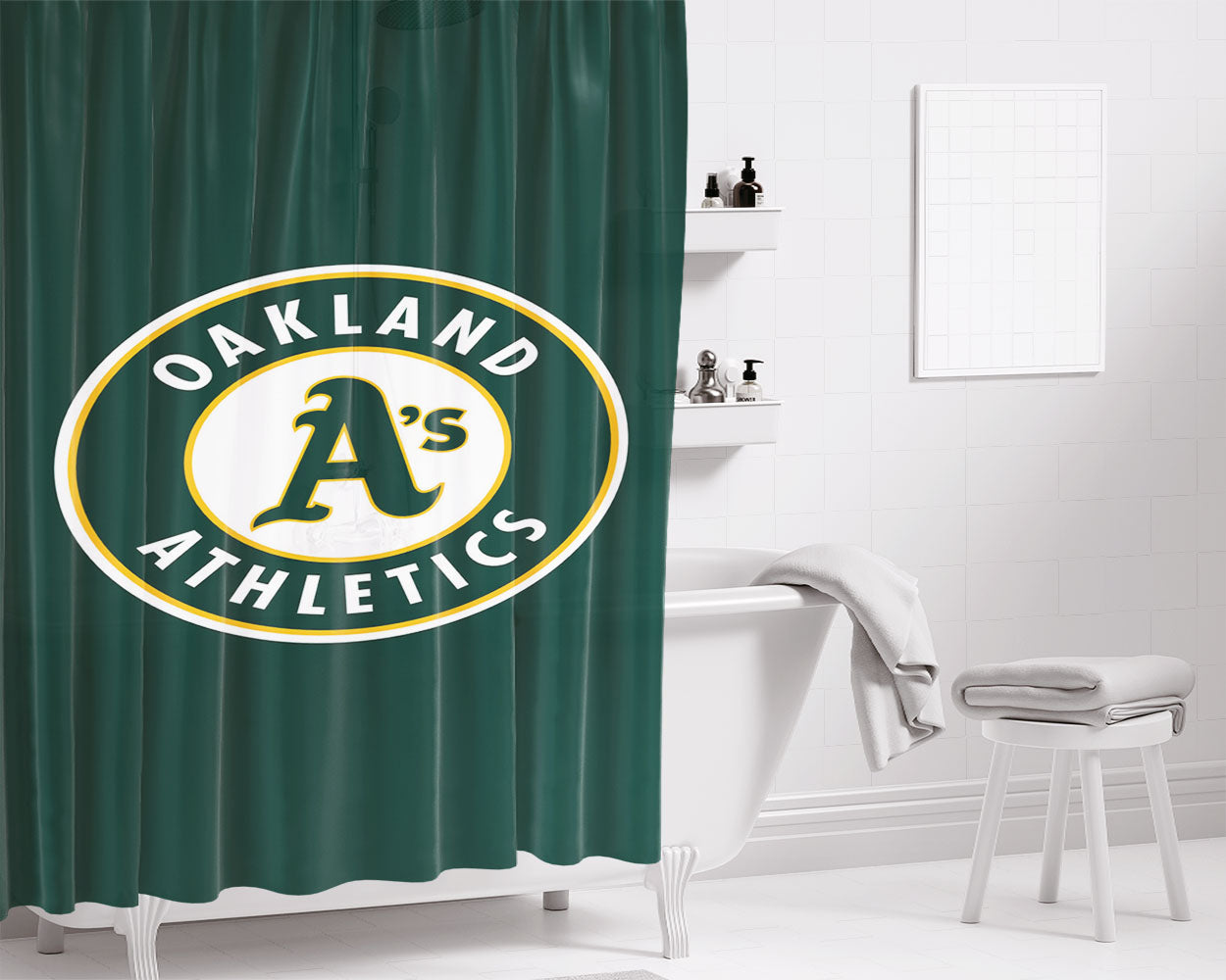 Oakland Athletics Nfl Bathroom Shower Curtain Fabric Waterproof | 66 X 72 Inch