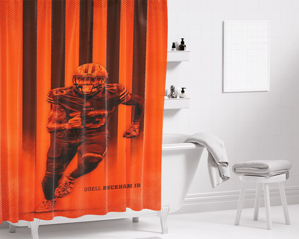 Odell Beckham Jr Best Cleveland Brown Player Bathroom Shower Curtain Fabric Waterproof | 66 X 72 Inch