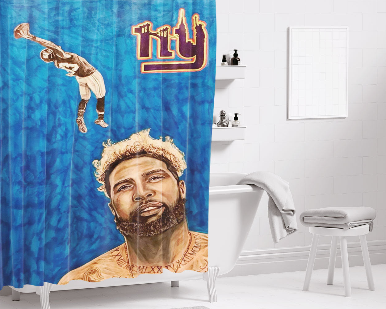 Odell Beckham Jr Ny Giants Art Bathroom Shower Curtain Fabric Waterproof | 66 X 72 Inch