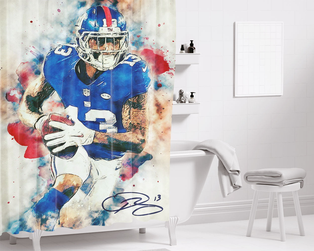 Odell Beckham Jr Signature Painting Bathroom Shower Curtain Fabric Waterproof | 66 X 72 Inch