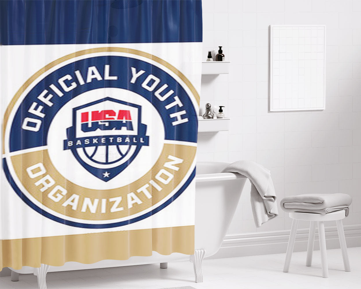 Official Youth Organization Usa Basketball Bathroom Shower Curtain Fabric Waterproof | 66 X 72 Inch