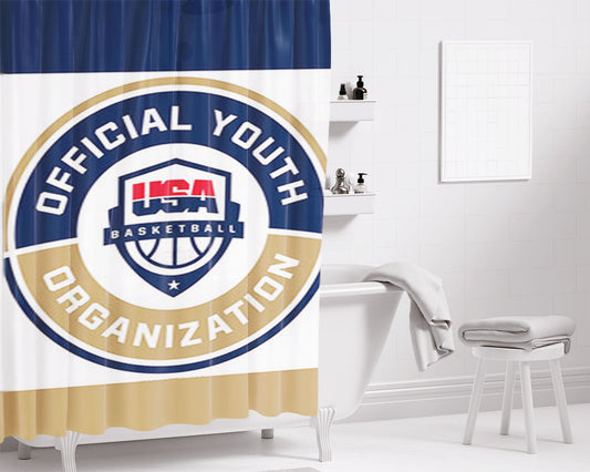 Personalized Official Youth Organization Usa Basketball Shower Curtain Farmhouse Bathroom Decor