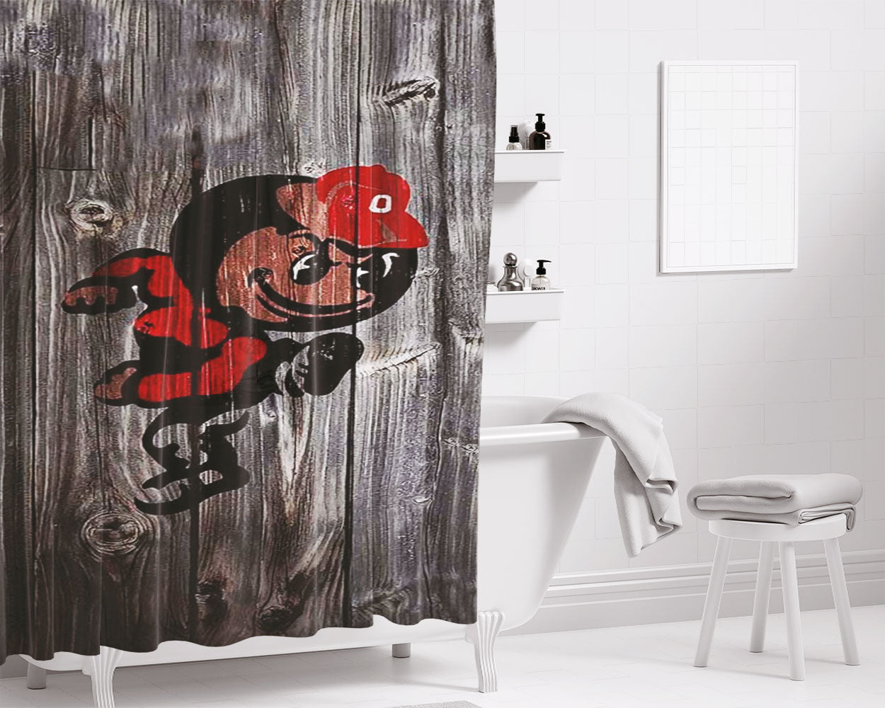 Ohio State Wood Syle Bathroom Shower Curtain Fabric Waterproof | 66 X 72 Inch
