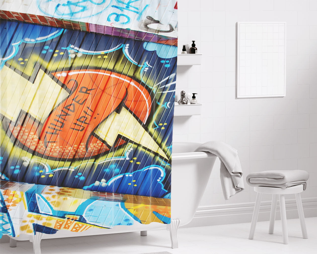Okc Thunder Graffiti Bathroom Shower Curtain Fabric Waterproof | 66 X 72 Inch