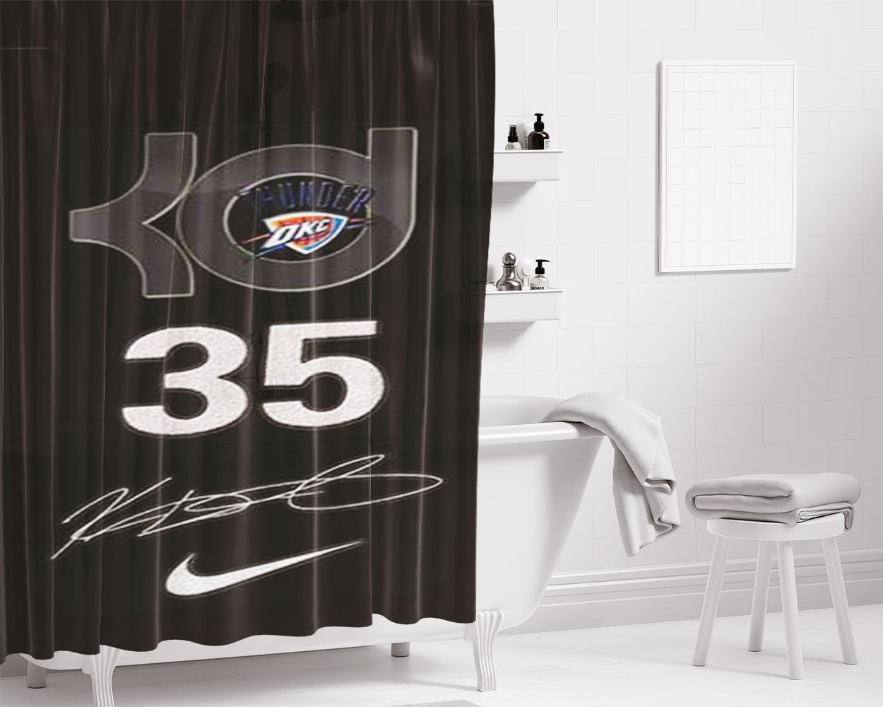 Okc Thunder Kevin Durant Signature Bathroom Shower Curtain Fabric Waterproof | 66 X 72 Inch