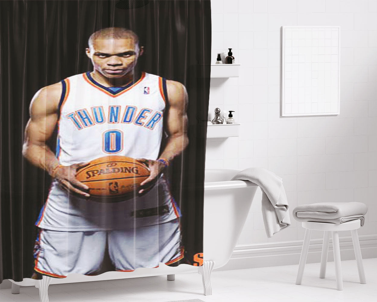 Okc Thunder Russell Westbrook Bathroom Shower Curtain Fabric Waterproof | 66 X 72 Inch