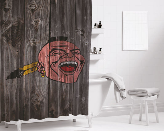 Personalized Old Boston Braves Mlb Logo Dark Wood Wallpaper Shower Curtain Farmhouse Bathroom Decor