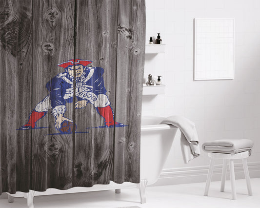 Personalized Old England Patriots Nfl Logo Dark Wood Wallpaper Shower Curtain Farmhouse Bathroom Decor