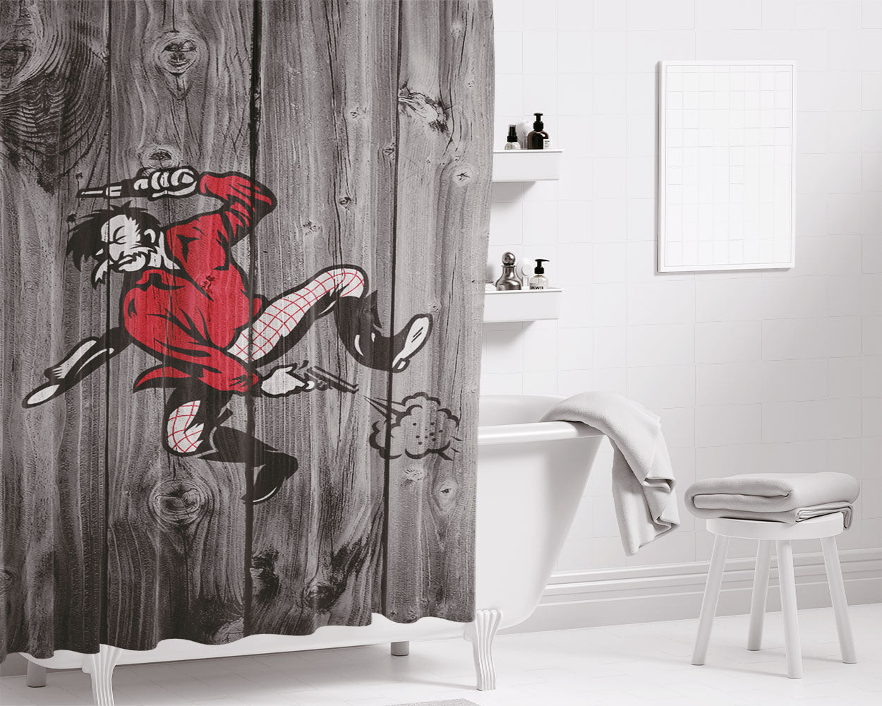 Old San Francisco 49Ers Nfl Logo Dark Wood Wallpaper Bathroom Shower Curtain Fabric Waterproof | 66 X 72 Inch
