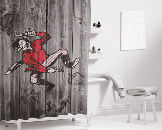 Personalized Old San Francisco 49Ers Nfl Logo Dark Wood Wallpaper Shower Curtain Farmhouse Bathroom Decor