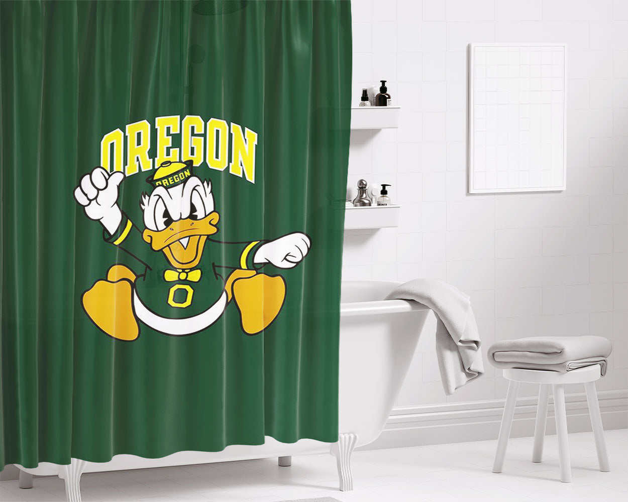 Oregon Ducks 3 Bathroom Shower Curtain Fabric Waterproof | 66 X 72 Inch