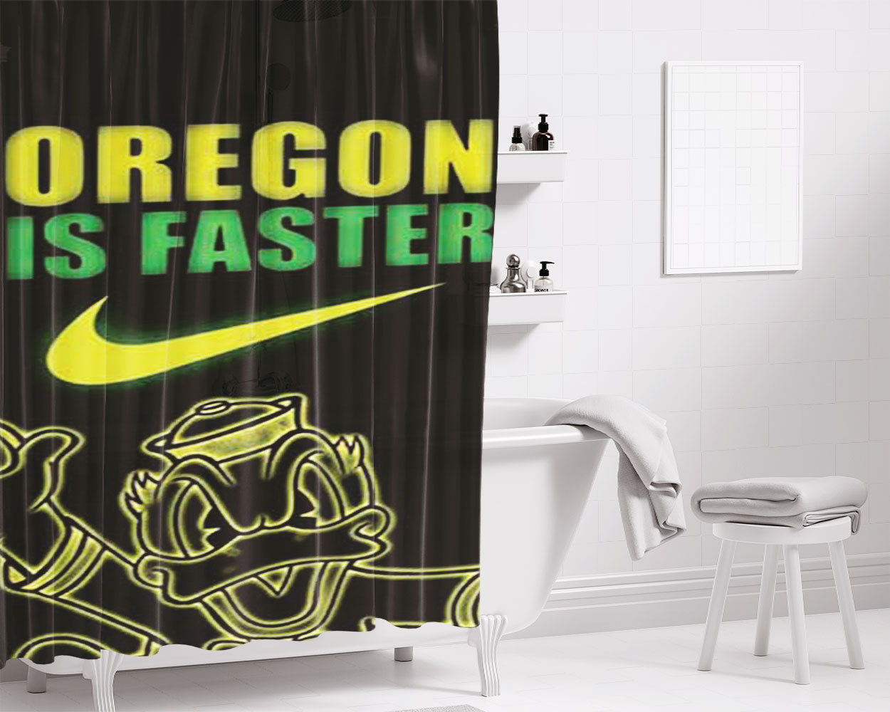 Oregon Ducks Faster Neon Bathroom Shower Curtain Fabric Waterproof | 66 X 72 Inch
