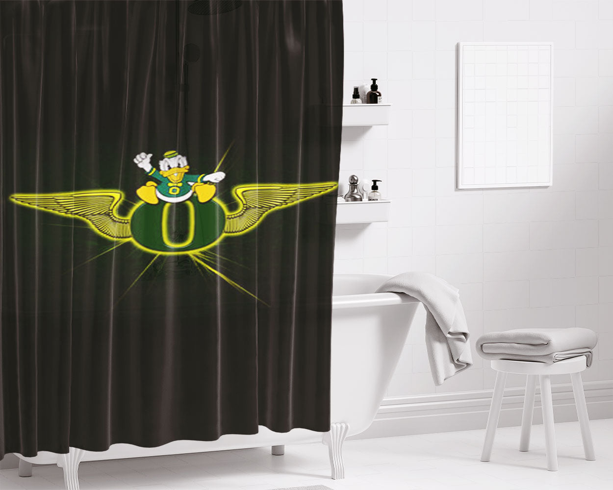Oregon Ducks Football Wings Bathroom Shower Curtain Fabric Waterproof | 66 X 72 Inch