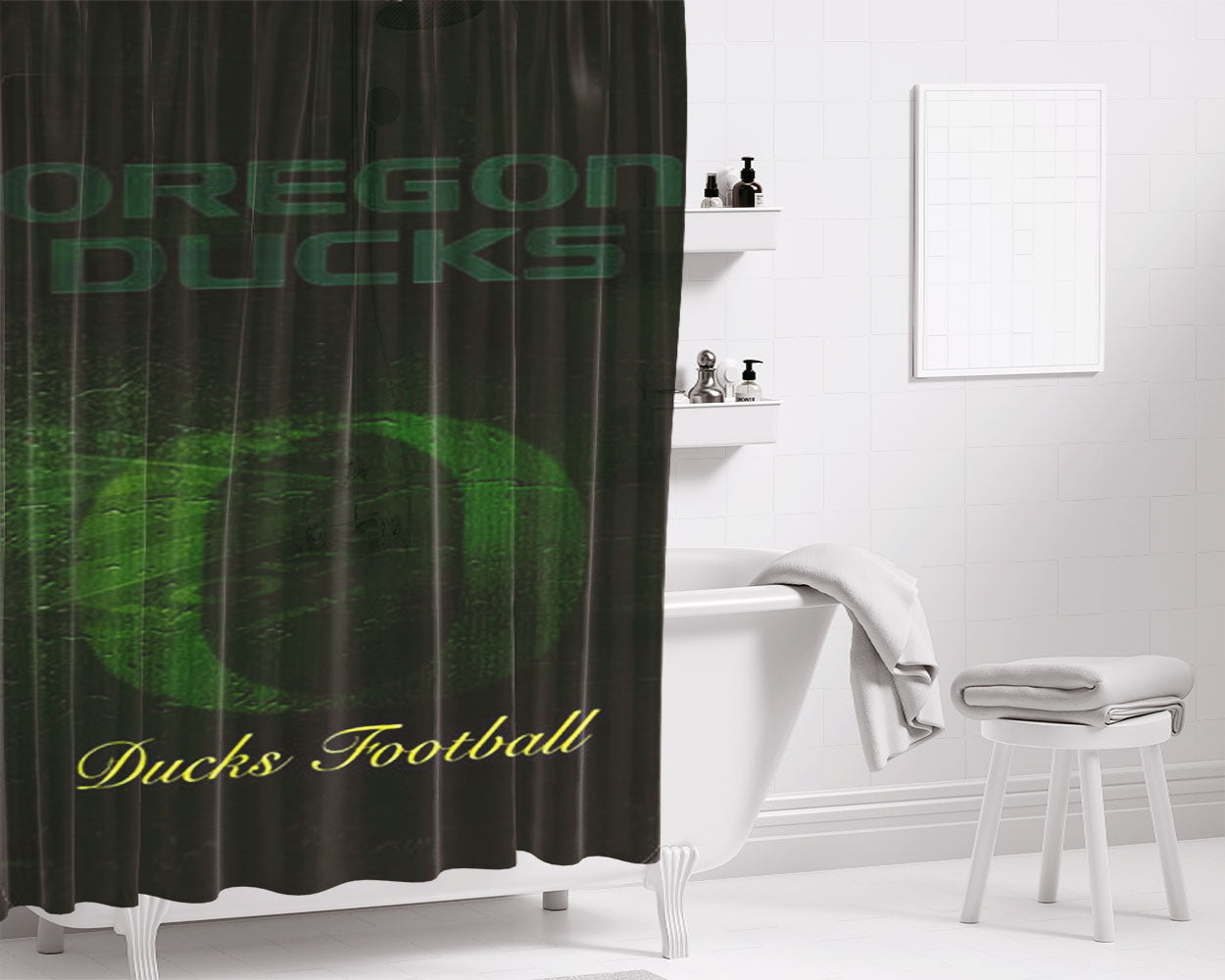 Oregon Ducks Football Bathroom Shower Curtain Fabric Waterproof | 66 X 72 Inch