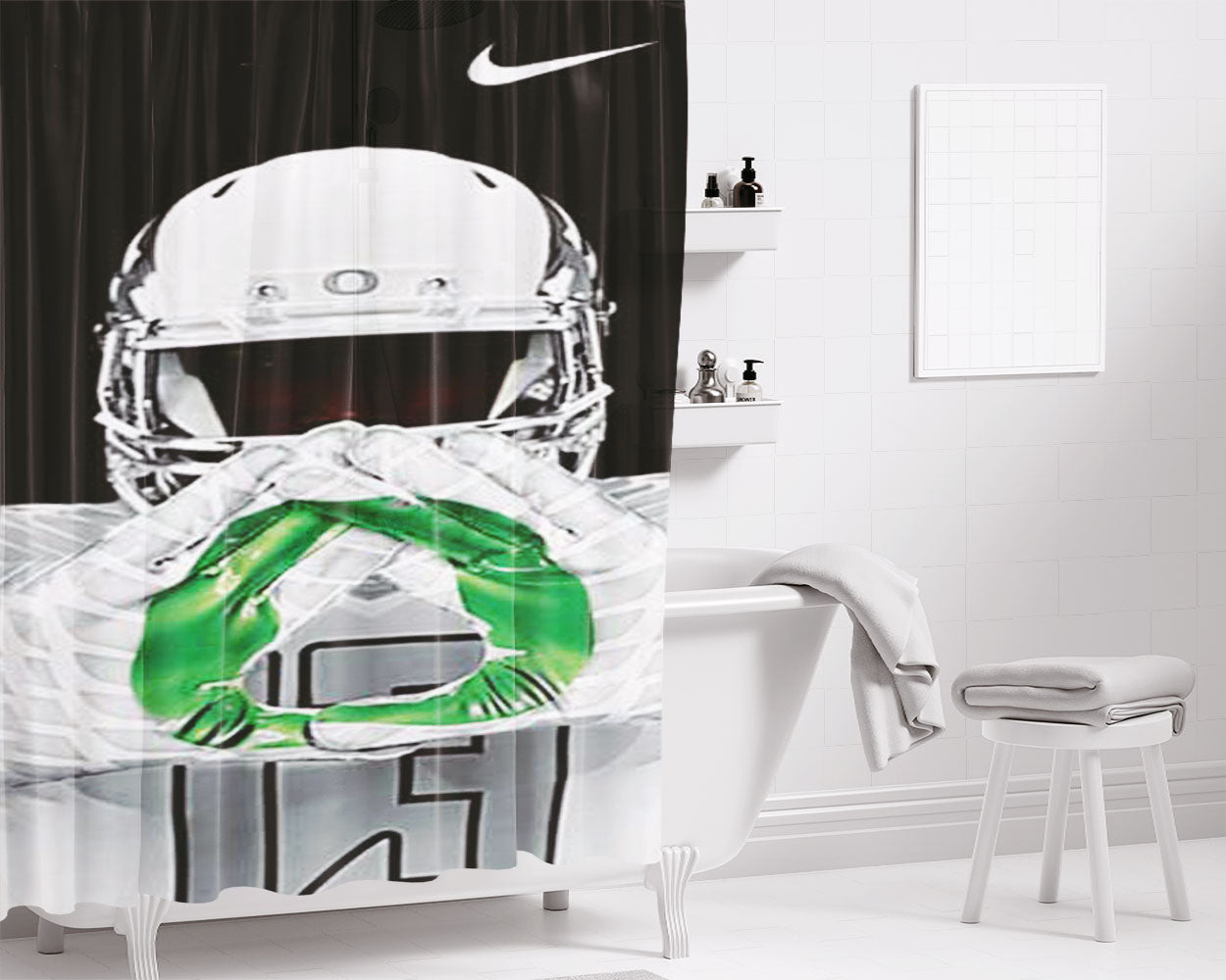 Oregon Ducks Gloves Green Bathroom Shower Curtain Fabric Waterproof | 66 X 72 Inch