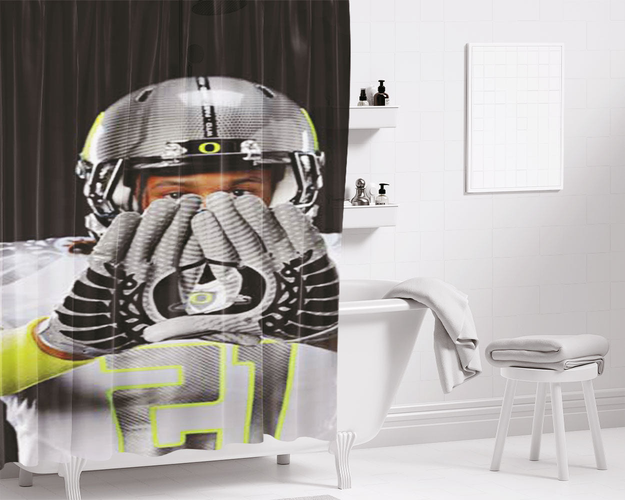 Oregon Ducks Gloves Grey Bathroom Shower Curtain Fabric Waterproof | 66 X 72 Inch