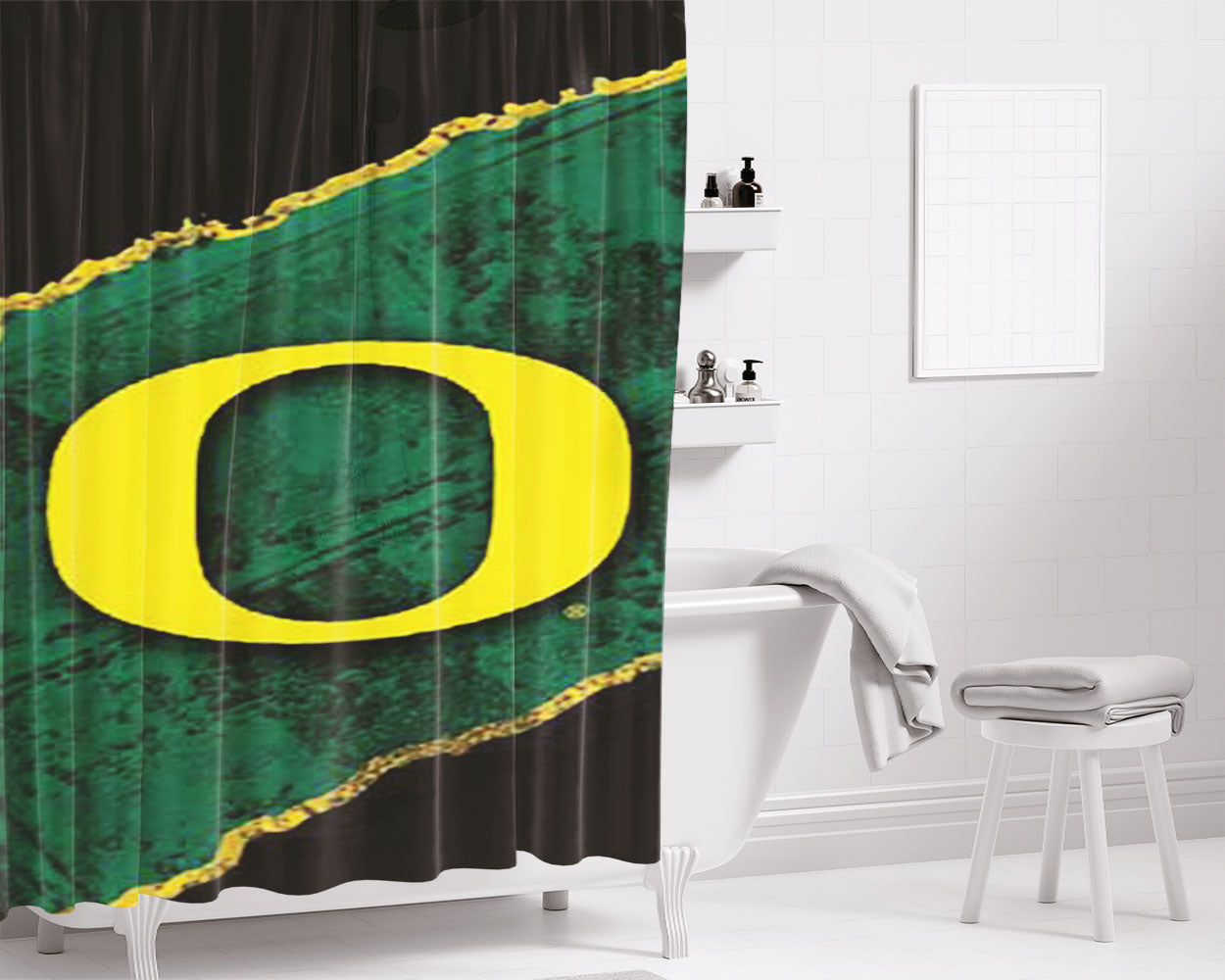 Oregon Ducks Green Strip Bathroom Shower Curtain Fabric Waterproof | 66 X 72 Inch