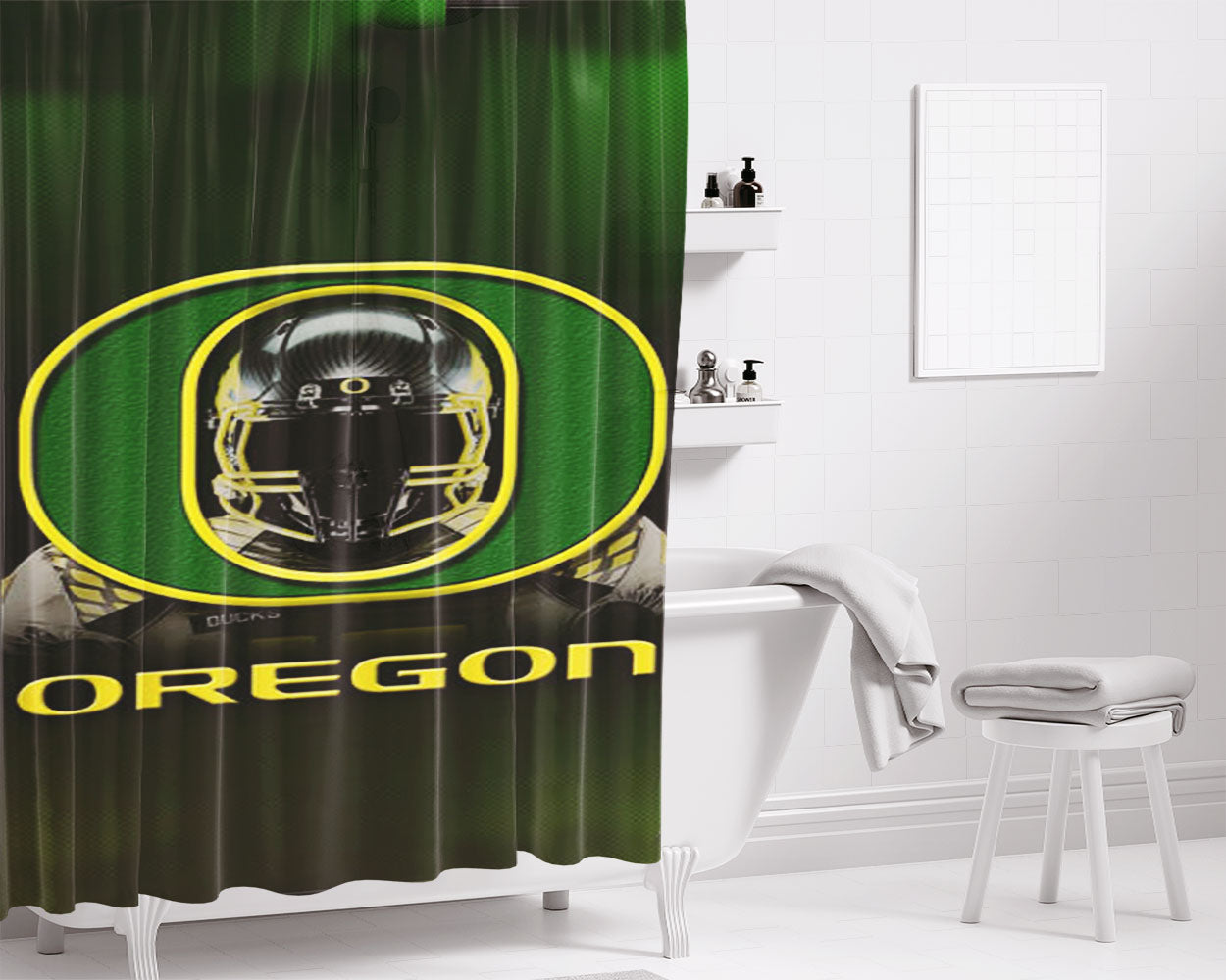 Oregon Ducks Green Bathroom Shower Curtain Fabric Waterproof | 66 X 72 Inch