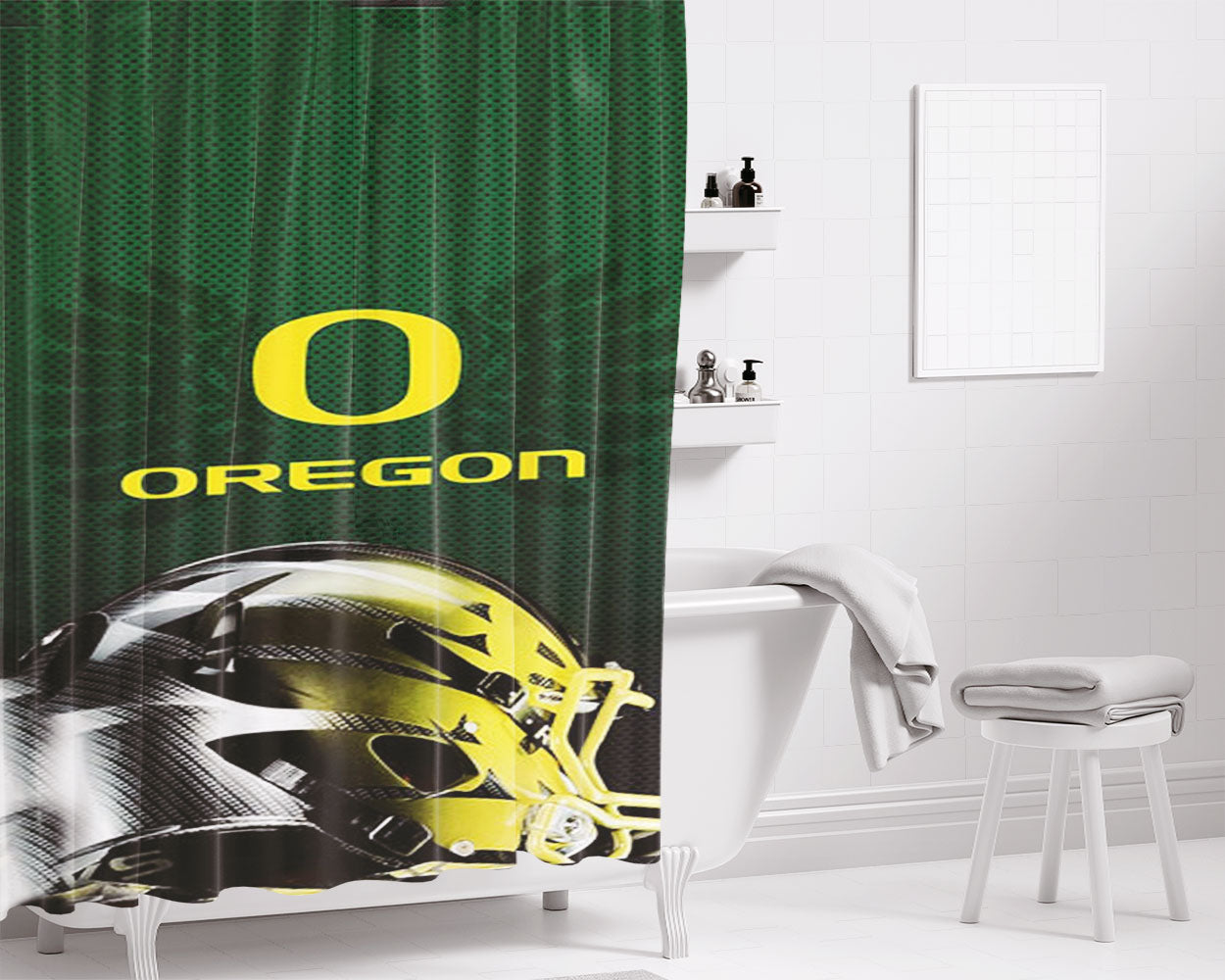 Oregon Ducks Helmet Bathroom Shower Curtain Fabric Waterproof | 66 X 72 Inch