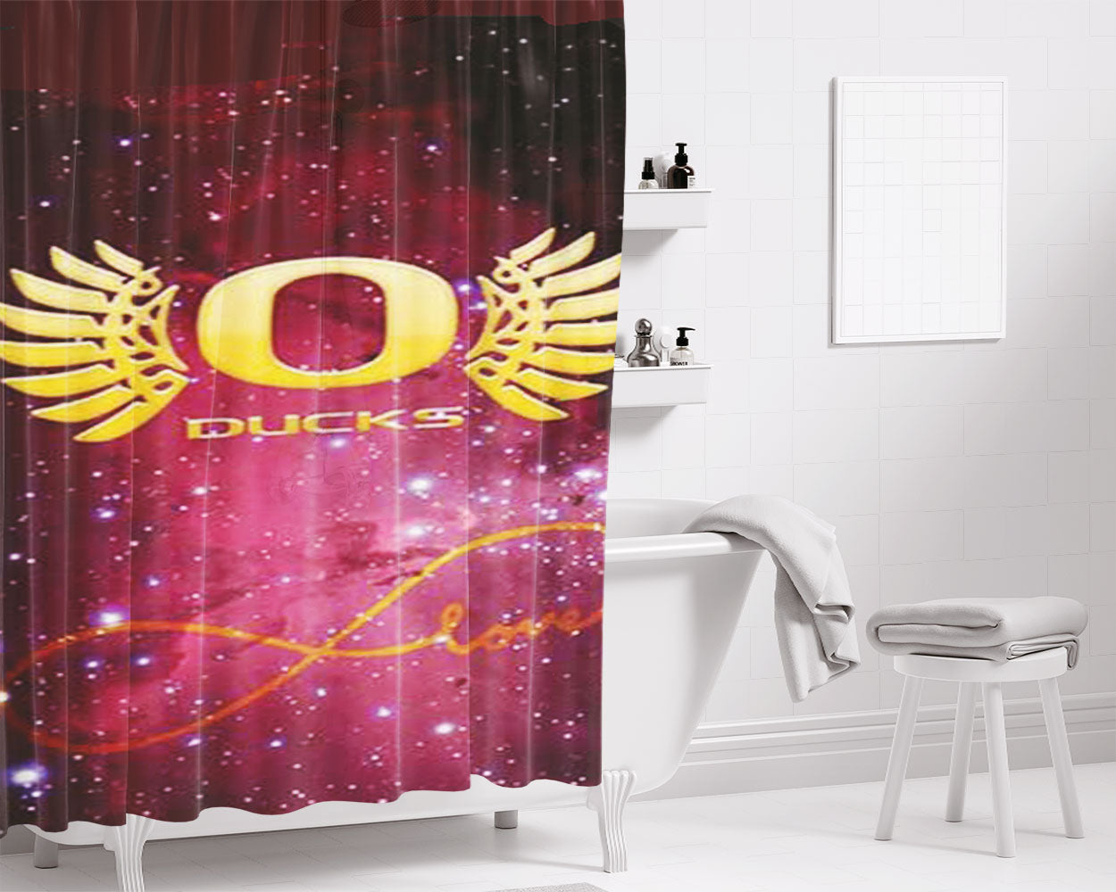 Oregon Ducks Logo Space Bathroom Shower Curtain Fabric Waterproof | 66 X 72 Inch