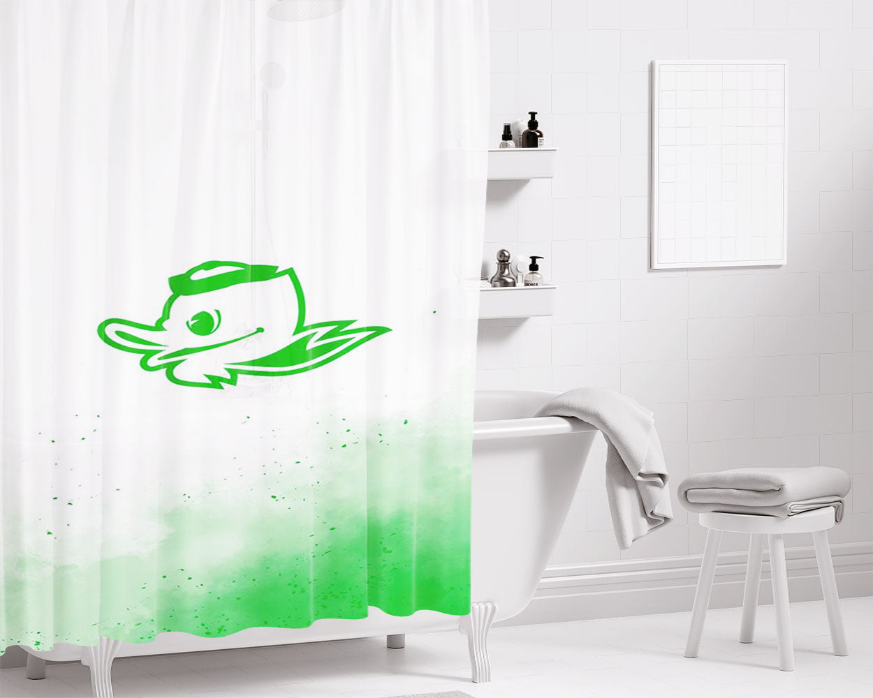 Oregon Ducks Logo Bathroom Shower Curtain Fabric Waterproof | 66 X 72 Inch