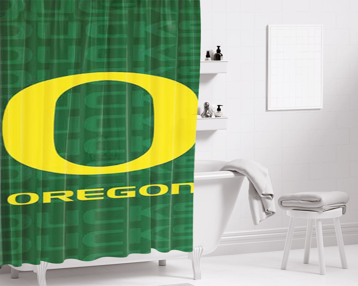 Oregon Ducks Repeat Bathroom Shower Curtain Fabric Waterproof | 66 X 72 Inch