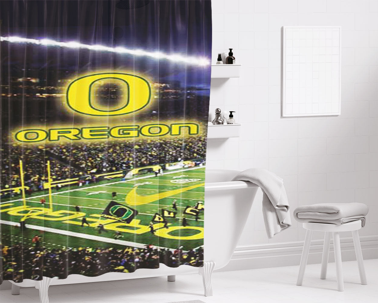 Oregon Ducks Stadium Logo Bathroom Shower Curtain Fabric Waterproof | 66 X 72 Inch