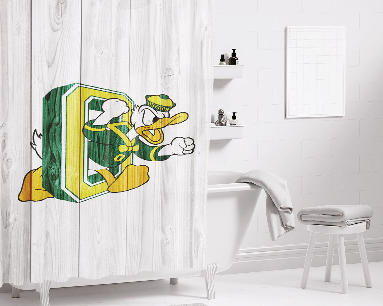 Oregon Ducks University Nfl Logo White3 Bathroom Shower Curtain Fabric Waterproof | 66 X 72 Inch