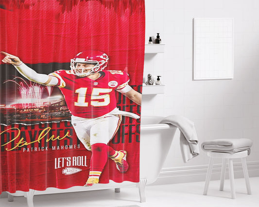 Personalized Patrick Mahomes Kansas City Chiefs Shower Curtain Farmhouse Bathroom Decor
