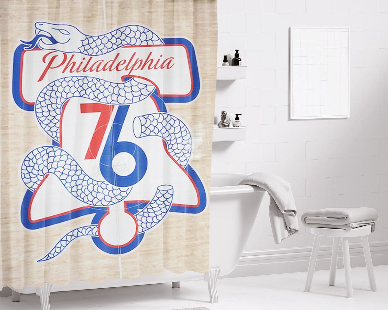 Philadelphia 76Ers Snake Logo Field Bathroom Shower Curtain Fabric Waterproof | 66 X 72 Inch