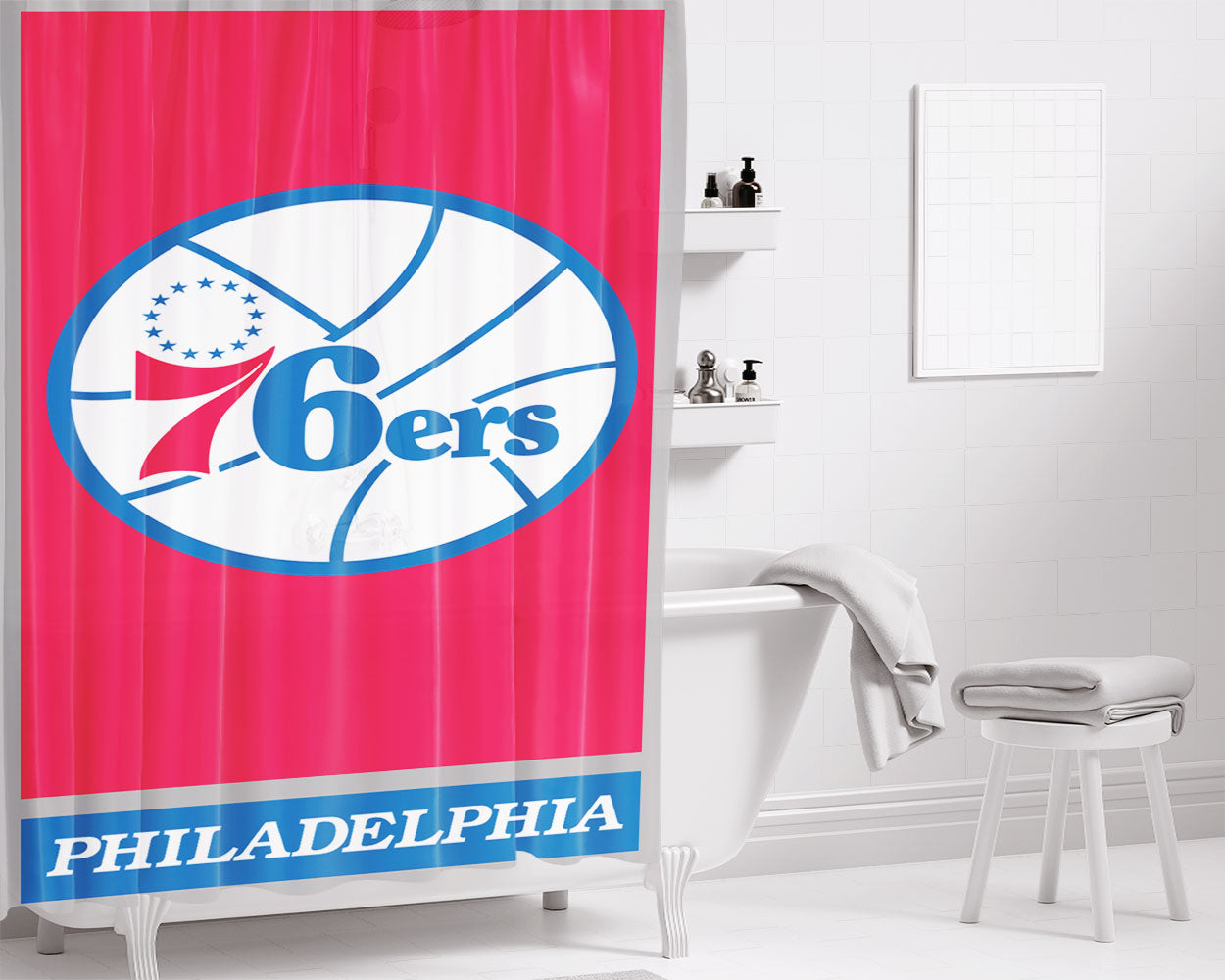 Philadelphia 76Ers Bathroom Shower Curtain Fabric Waterproof | 66 X 72 Inch