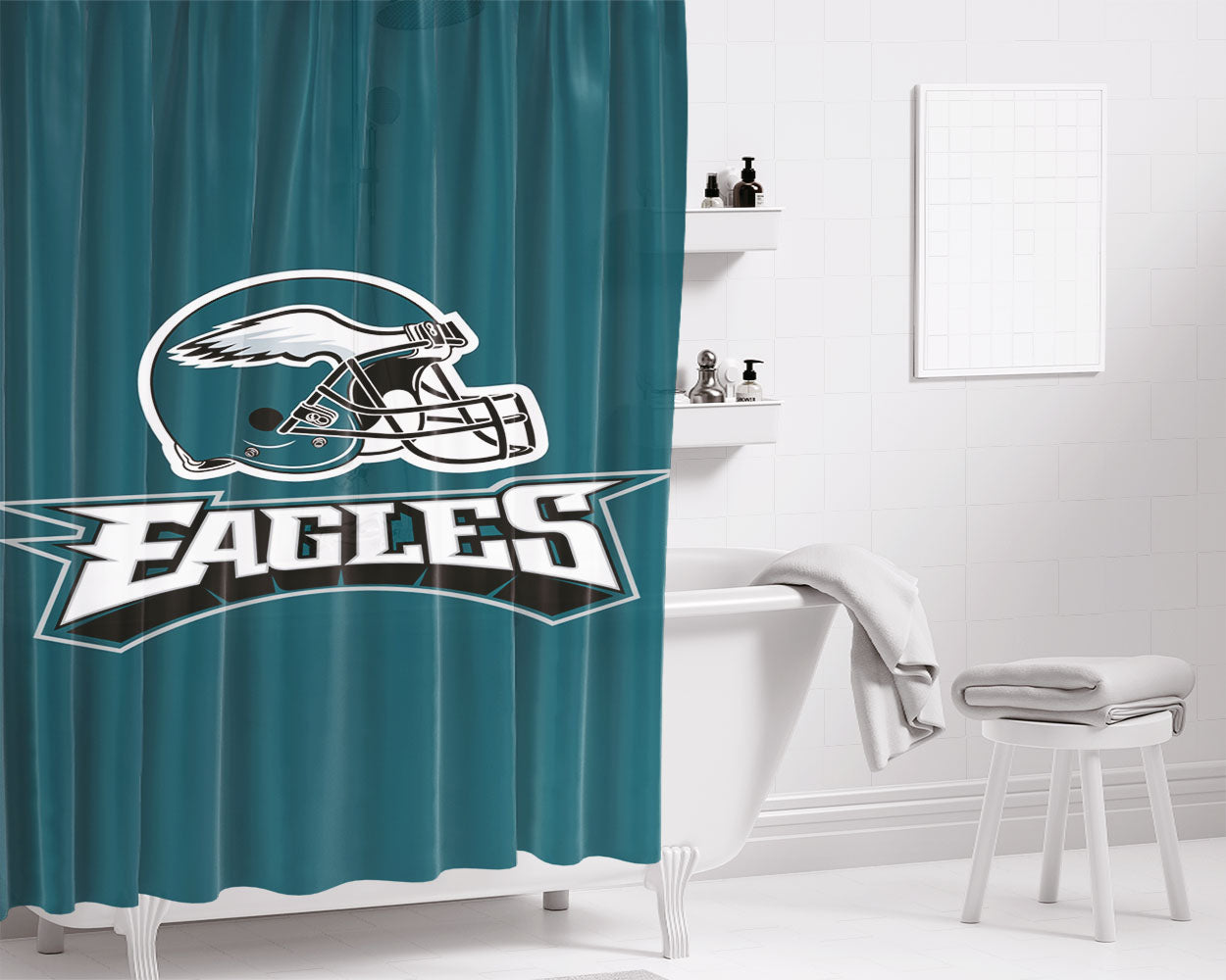 Philadelphia Eages Helmet Logo Bathroom Shower Curtain Fabric Waterproof | 66 X 72 Inch