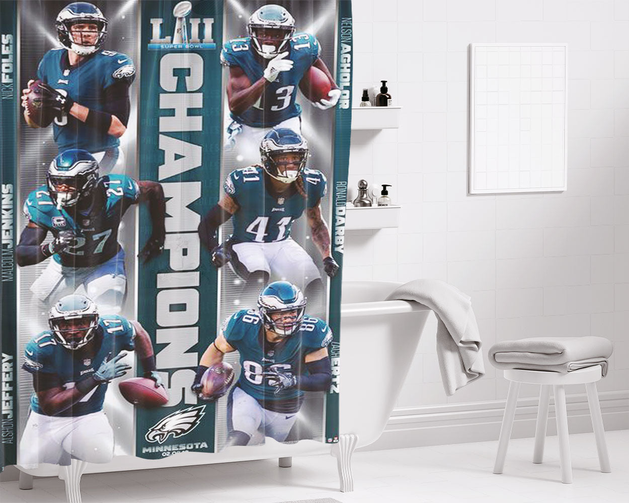 Philadelphia Eagles Super Bowl Bathroom Shower Curtain Fabric Waterproof | 66 X 72 Inch