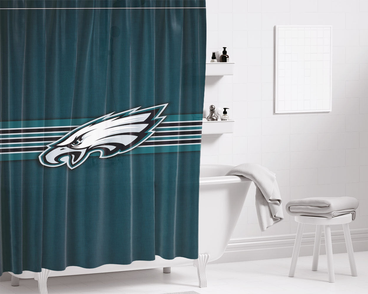 Philadelphia Eagles Vintage Stripe Bathroom Shower Curtain Fabric Waterproof | 66 X 72 Inch