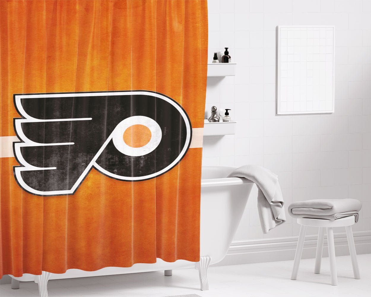 Philadelphia Flyers Logo Bathroom Shower Curtain Fabric Waterproof | 66 X 72 Inch
