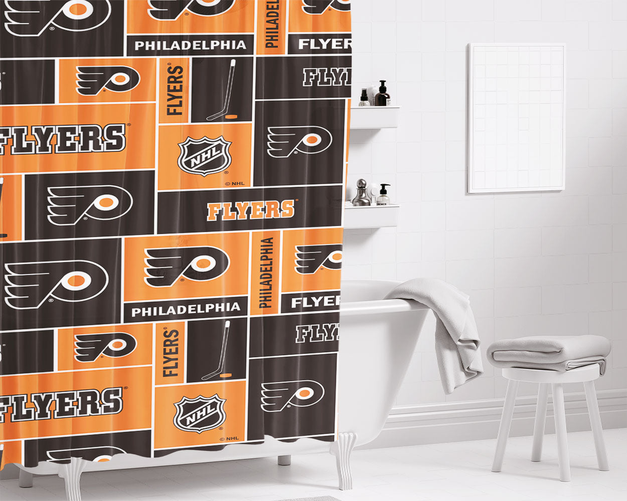 Philadelphia Flyers Nhl Pattern Logo Bathroom Shower Curtain Fabric Waterproof | 66 X 72 Inch