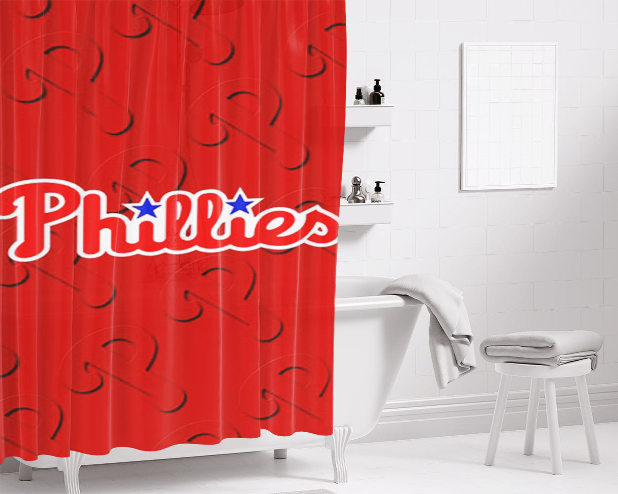 Philadelphia Phillies Cover Bathroom Shower Curtain Fabric Waterproof | 66 X 72 Inch