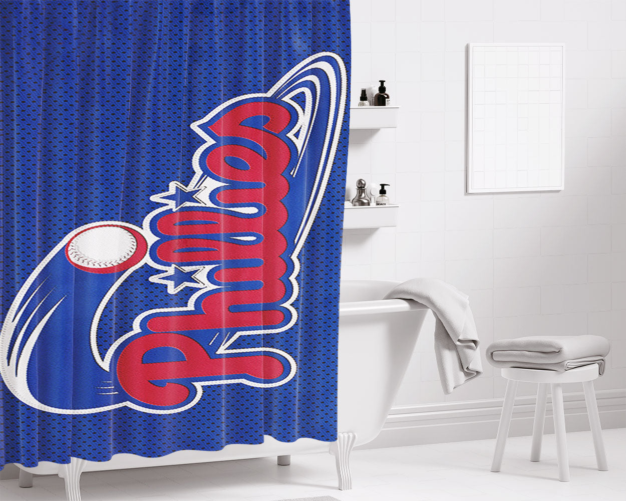 Philadelphia Phillies Icon Bathroom Shower Curtain Fabric Waterproof | 66 X 72 Inch