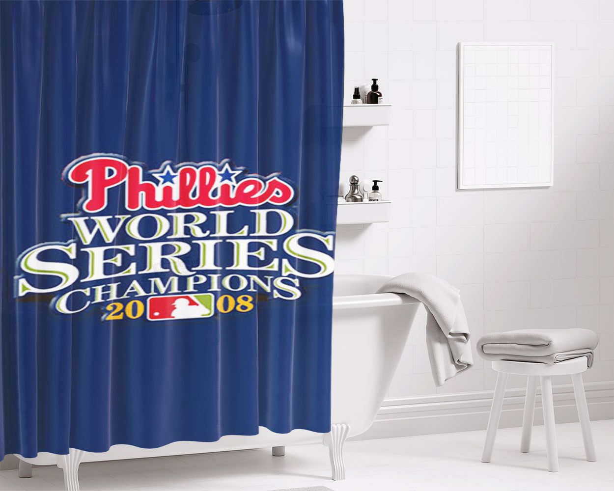 Philadelphia Phillies World Series Bathroom Shower Curtain Fabric Waterproof | 66 X 72 Inch