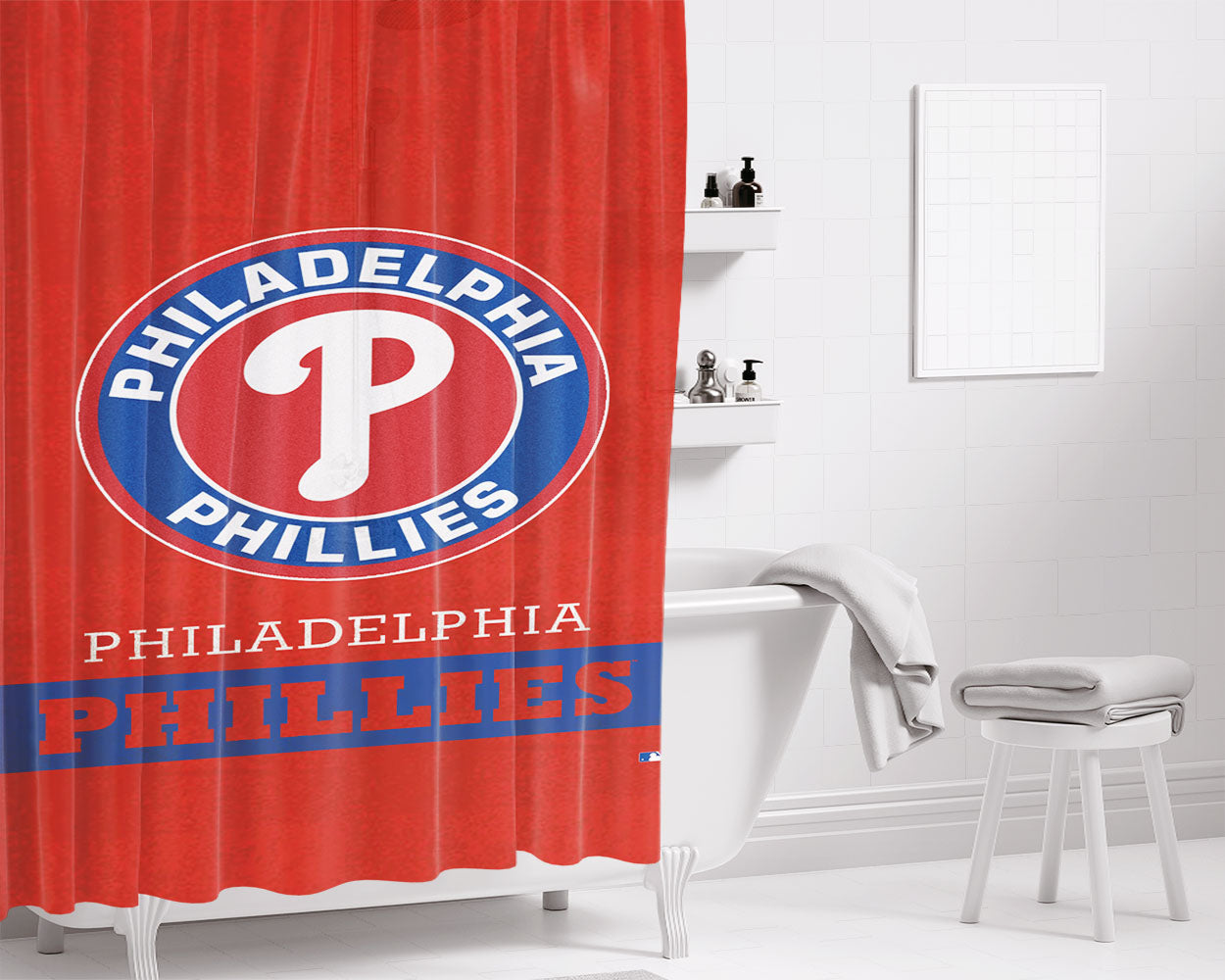 Philadelphia Phillies Bathroom Shower Curtain Fabric Waterproof | 66 X 72 Inch