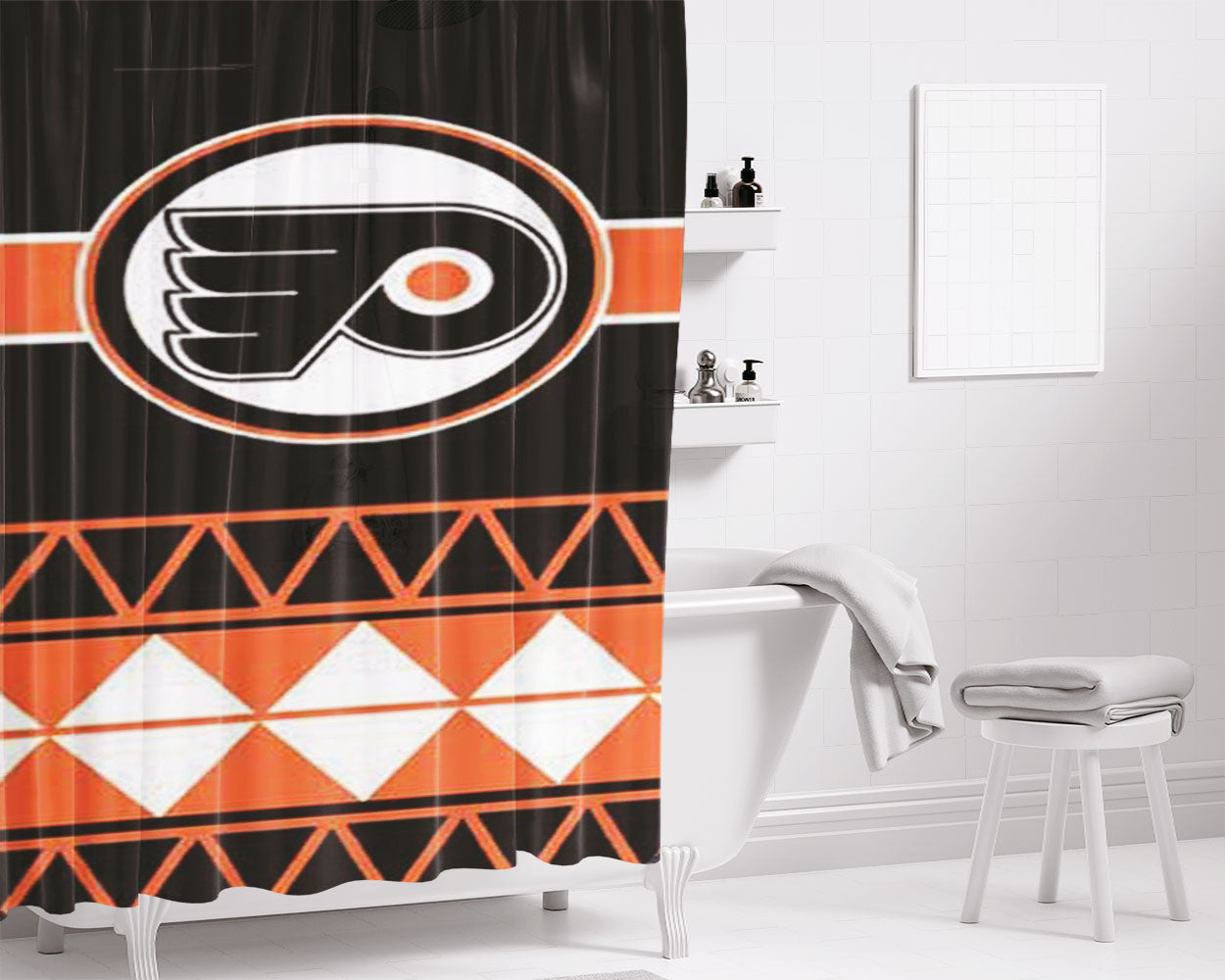 Philly Flyers Aztec Bathroom Shower Curtain Fabric Waterproof | 66 X 72 Inch